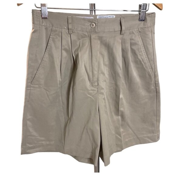 Vintage 90s Izod Club Khaki Pleated High Waisted Mom Shorts Sz 8 - Picture 1 of 9